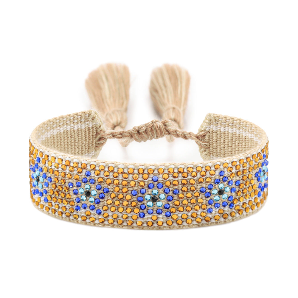 Devil's Eye Rhinestone Woven Hand Strap Fashion Lucky Blue Bracelets