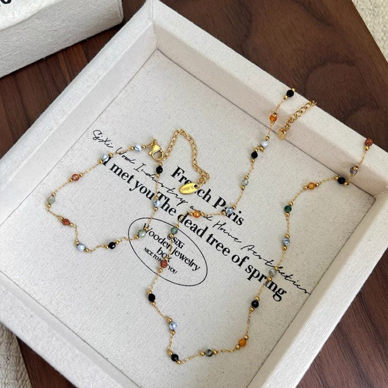 Natural Stone Stitching Spacer Beads Simple Bracelets