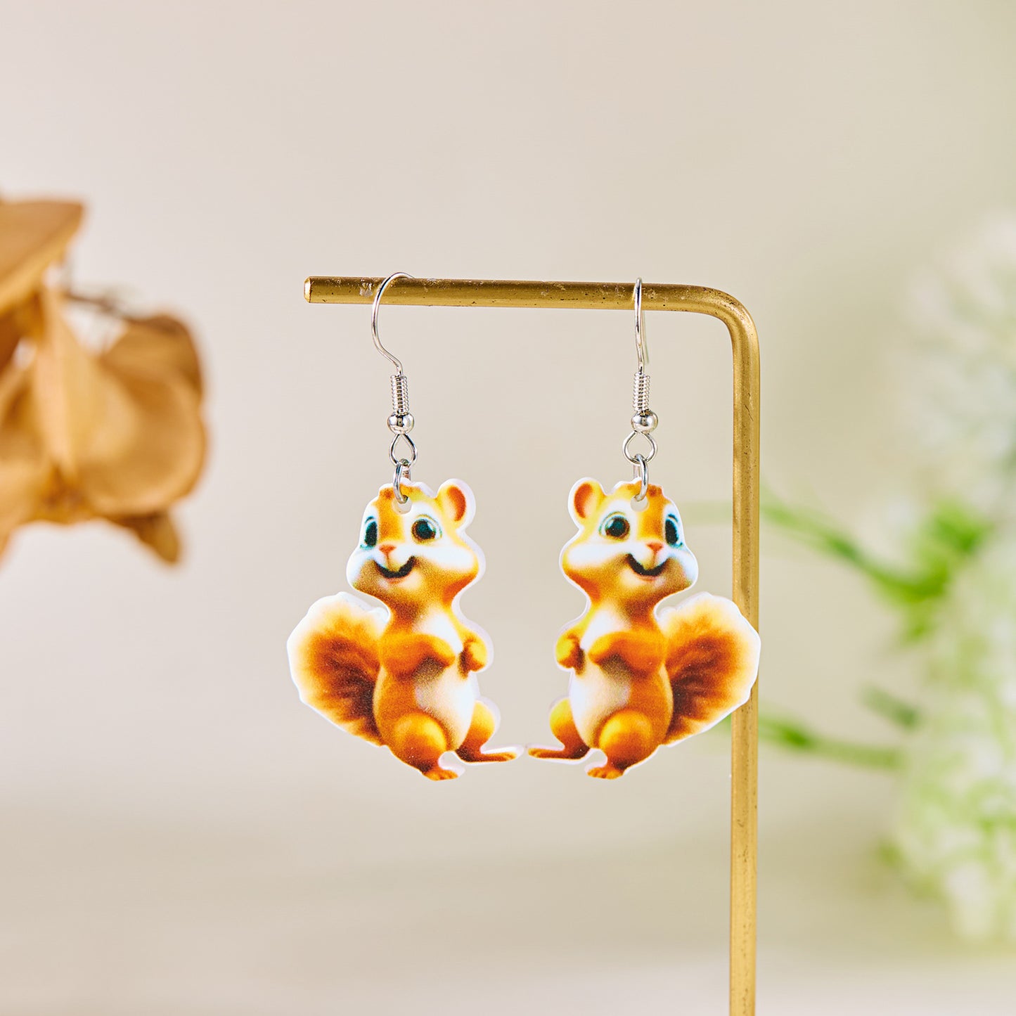 Cartoon Cat Squirrel Acrylic Painted Small Rings