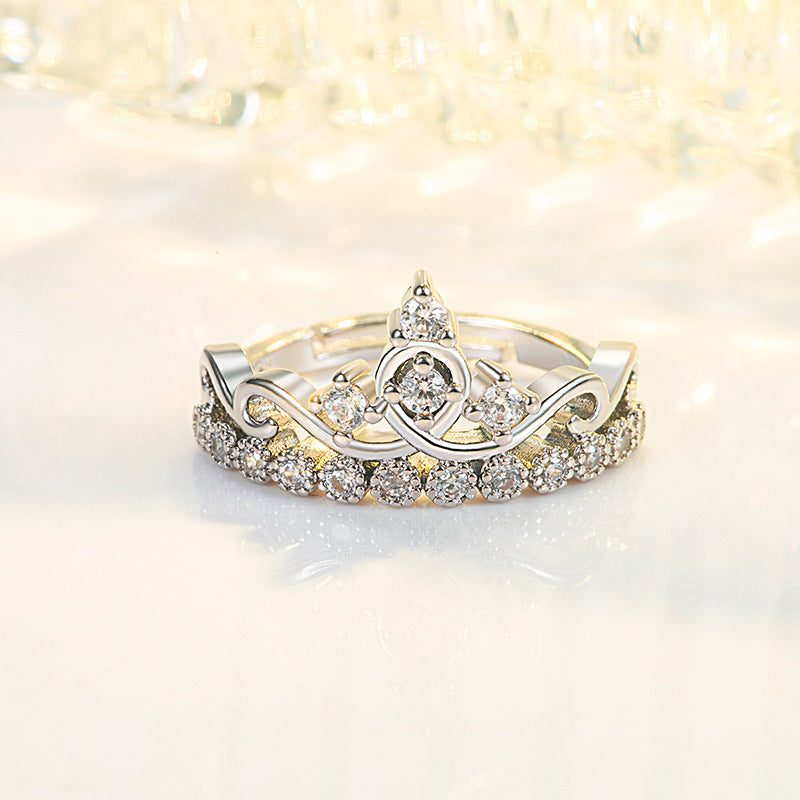 Women's & Men's Imitation Moissanite Crown Open Wedding Simple Rings