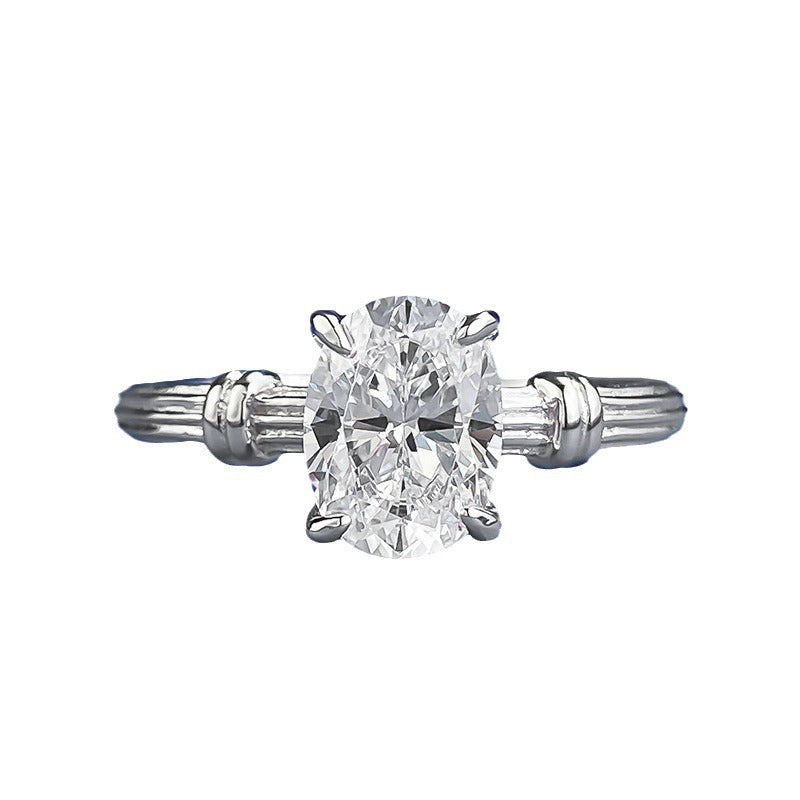 Women's Jewelry Sier Plated Oval Single Rhinestone Rings