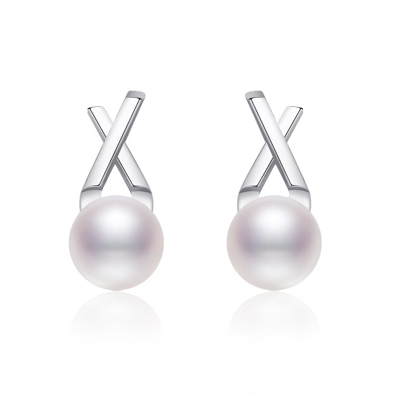 Women's Korean Cross Pearl Niche Design Simple Rings