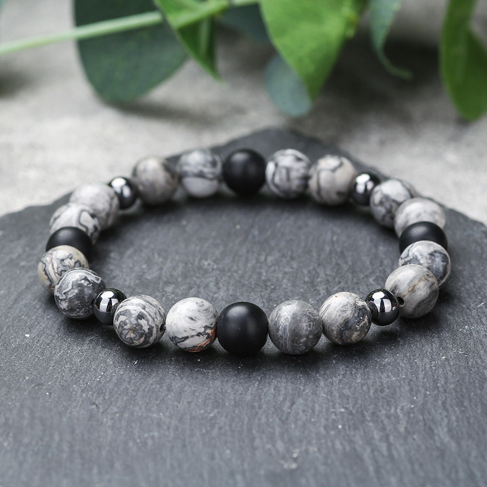 Live Broadcast Volcanic Rock Black Agate Map Stone Beaded Bracelets