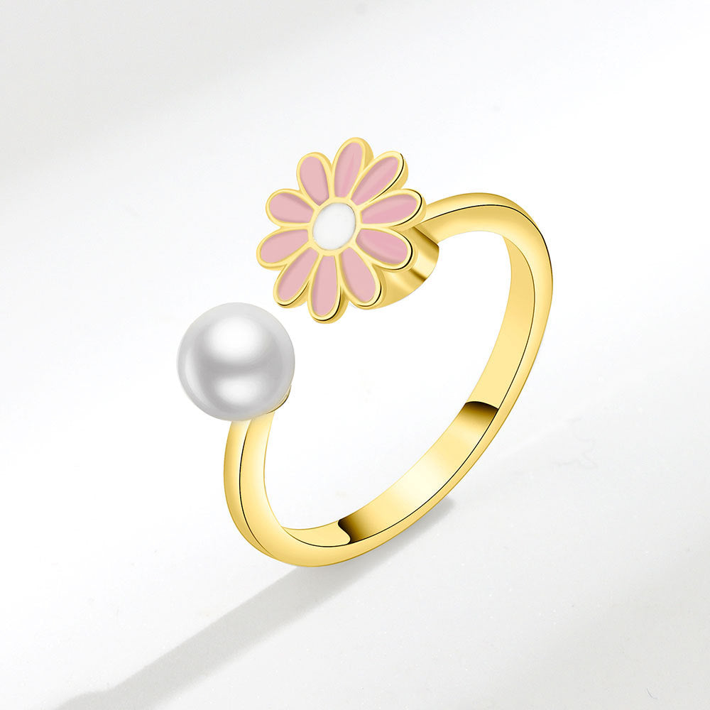 Women's Little Daisy Spinning Design Sense Small Flower Pearl Creative Rings