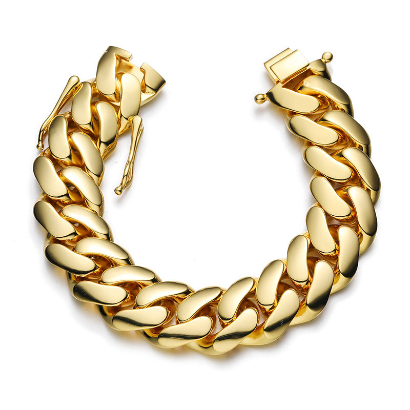 Real Gold Plated Copper Big Cuban Link Chain Bracelets