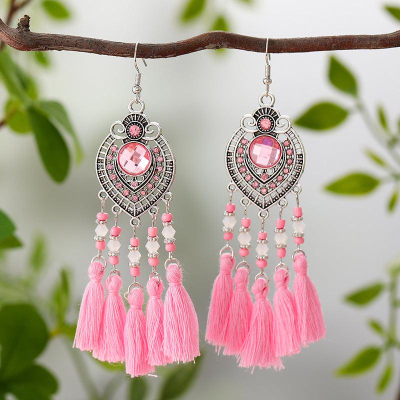 Daisy Vintage Oval Diamond Tassel Leaf-shaped Earrings