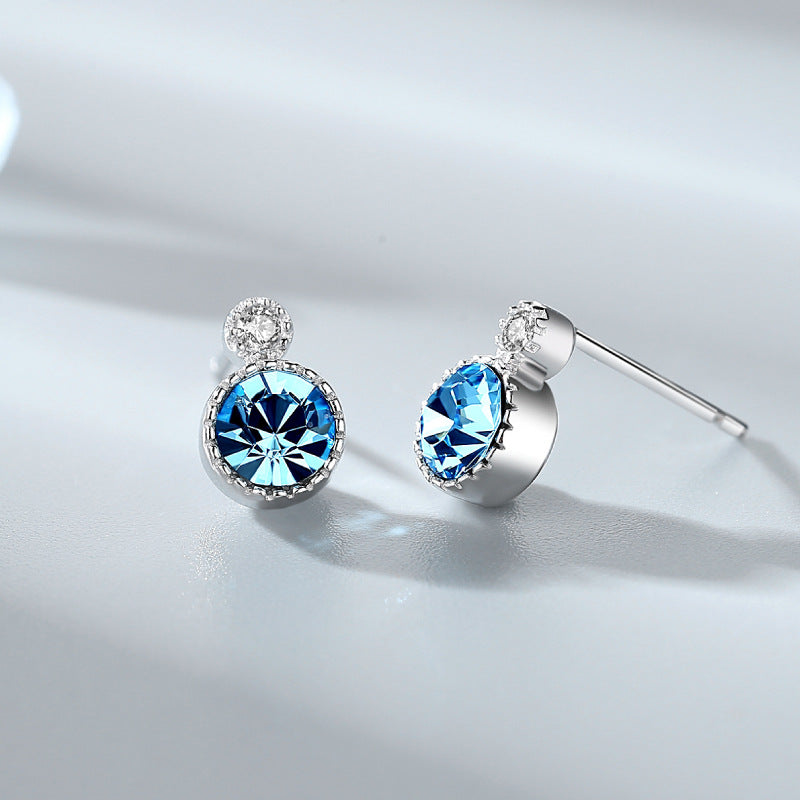 Round Ornament Sier Crystal Small Beautiful Earrings