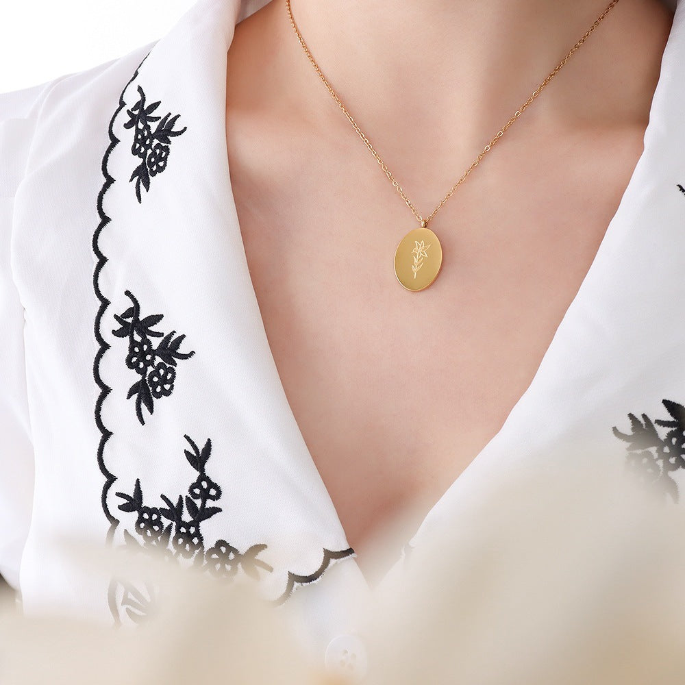 Carved Flower Titanium Steel Creative Design Necklaces