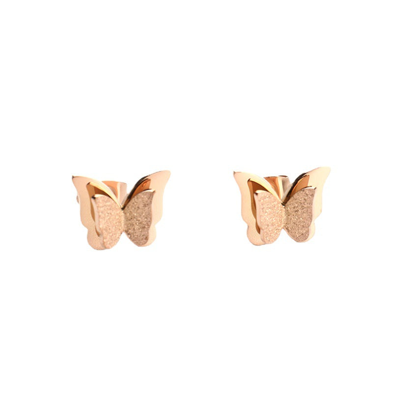 Fading Frosted Butterfly High Sense Geometric Metal Earrings