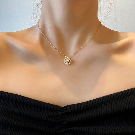 Women's Fashionable Simple Pearl Diamond Double Elegant Beautiful Clavicle Necklaces