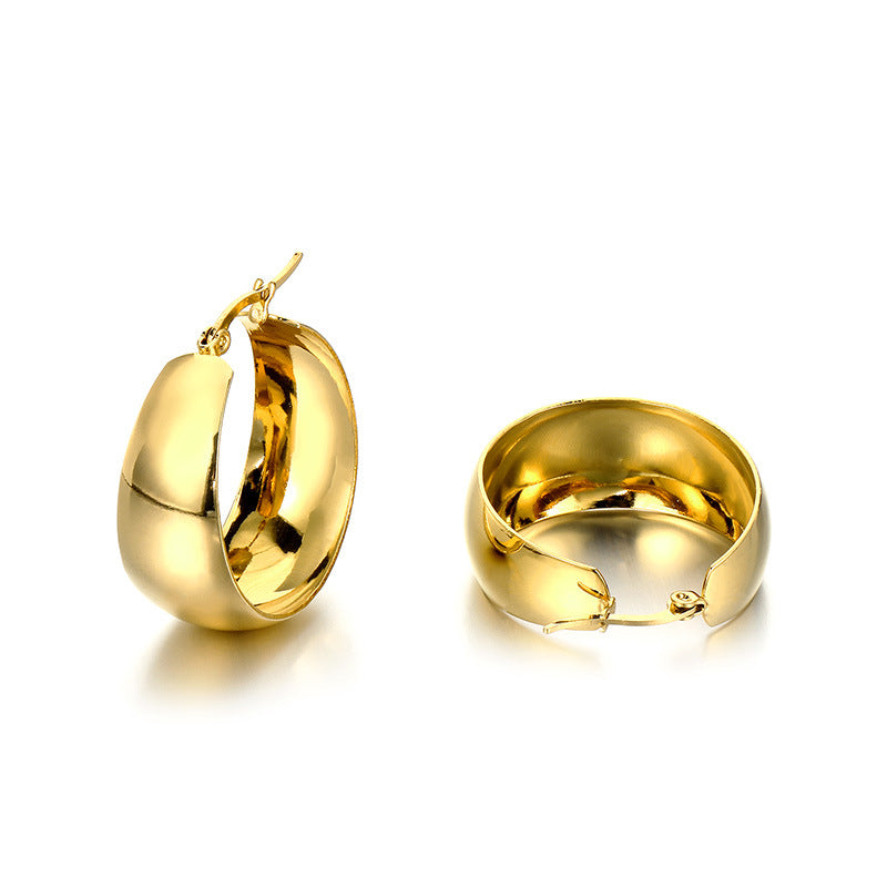 Wide Face Design Circle Simple Metal Earrings