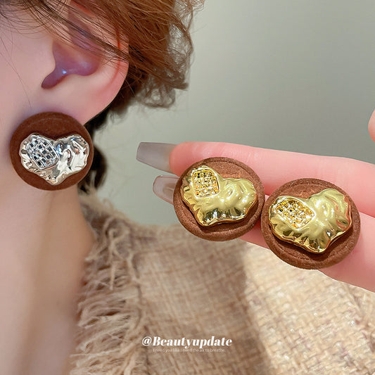 Flocking Round Love Heart Sweet Cool Earrings