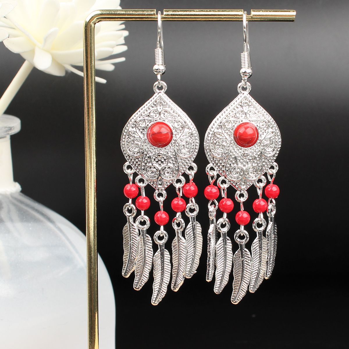 Ethnic Style Miao Sier Turquoise Tassel Earrings