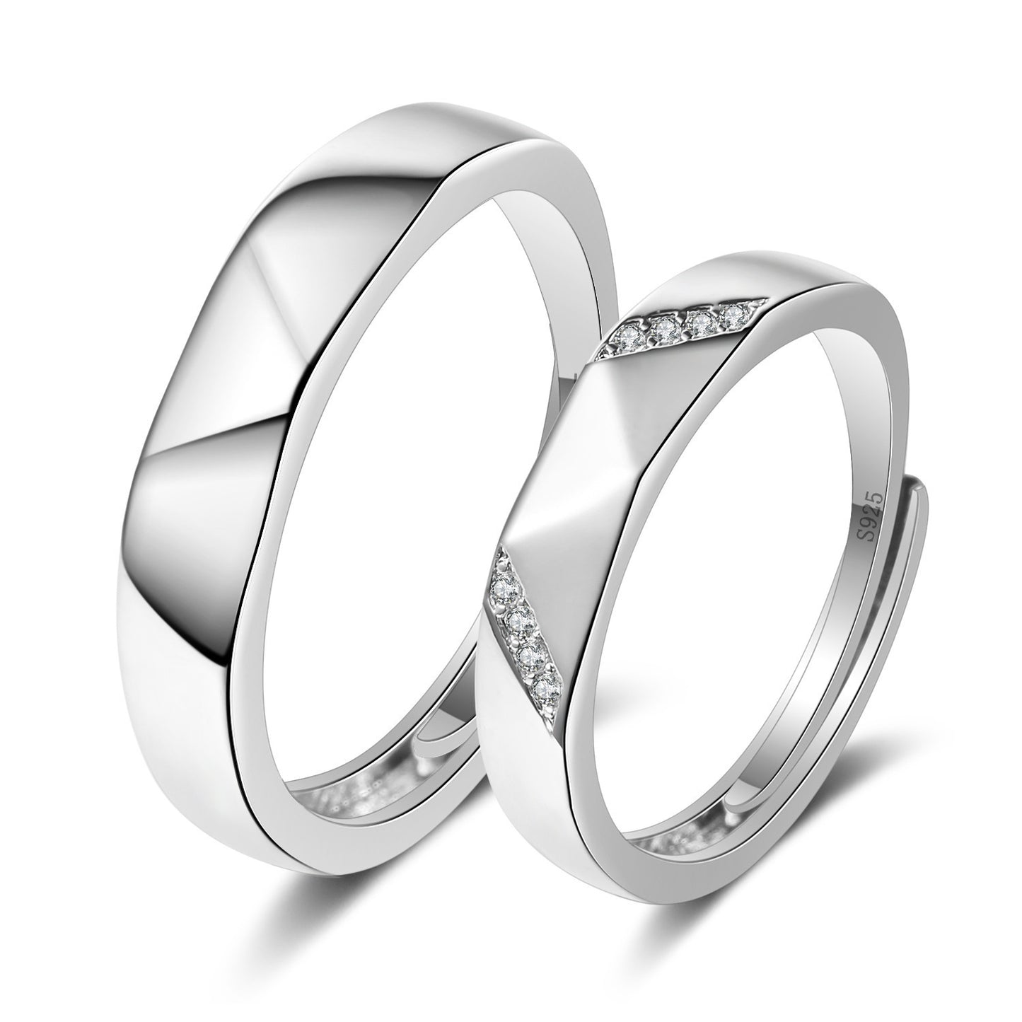 Women's & Men's Couple Sier Plated Jewelry Open Live Rings