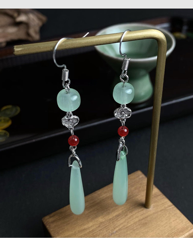 Women's Chinese Style Imitation Jade Beaded Palace Retro Earrings