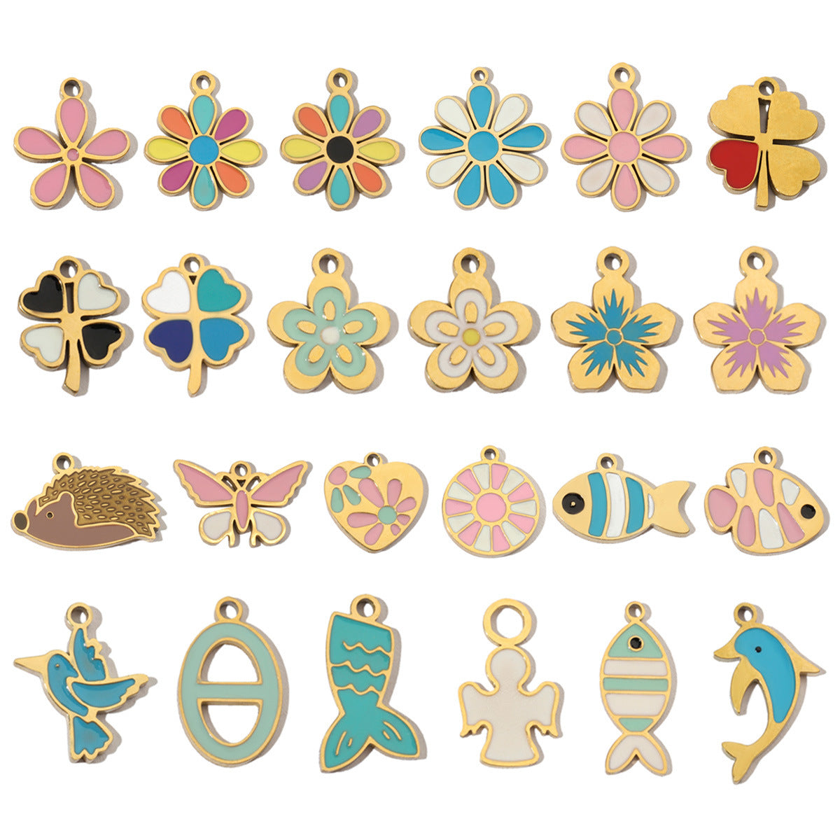 Flower Fish Colorful Oil Titanium Steel Female Angel Pendants