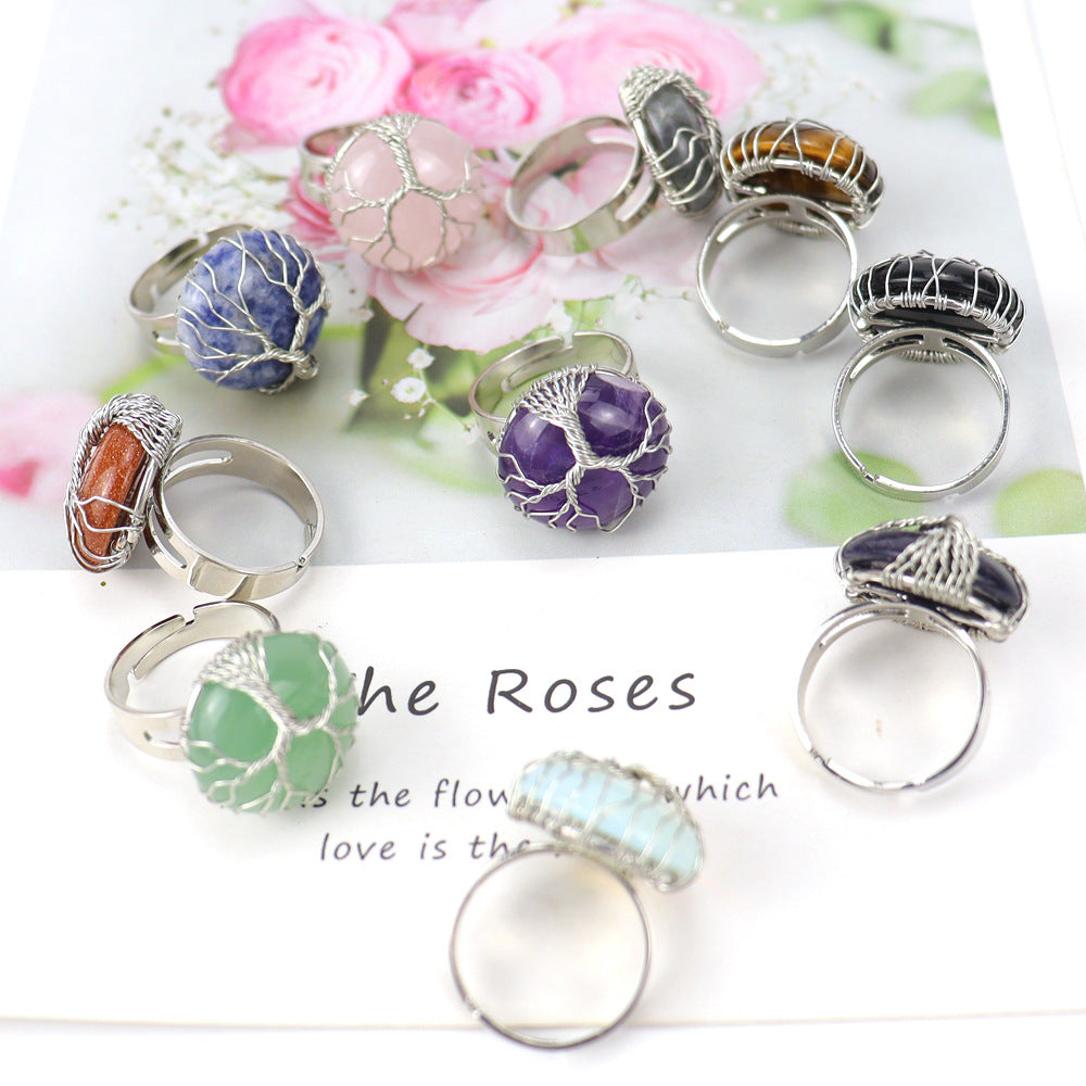 Handmade Winding Round Amethyst Lucky Tree Rings