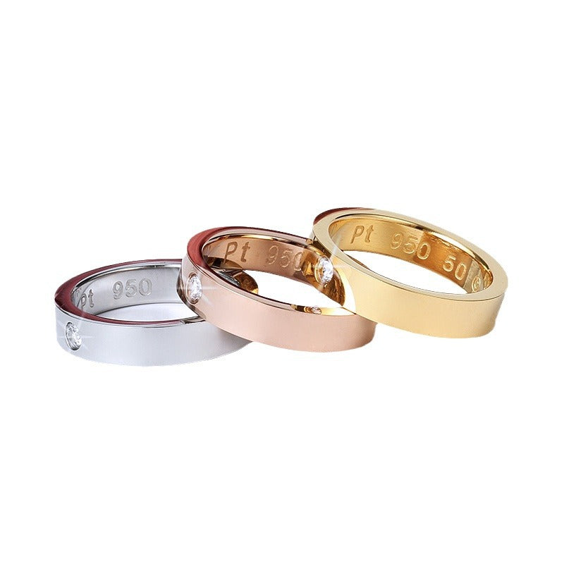 Women's & Men's Rose Gold Titanium Steel Diamond Live Card Signature Finger Rings