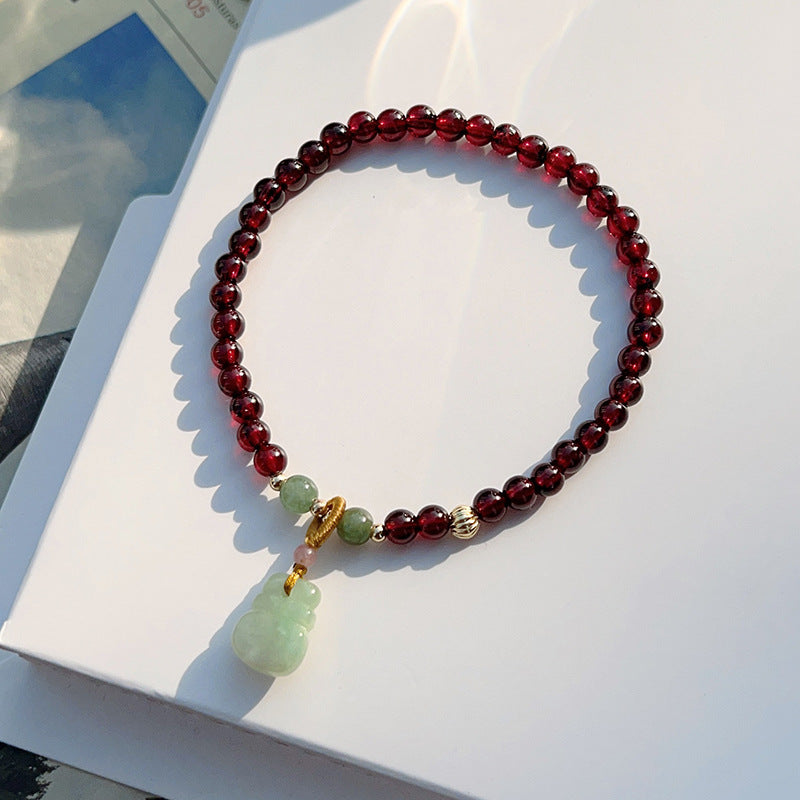 Women's Natural Garnet With Gourd Purse Crystal Bracelets