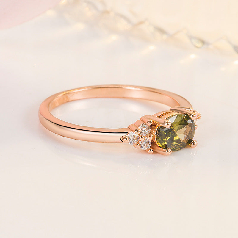 Women's Rose Gold Peridot Light Luxury Inlaid Rings