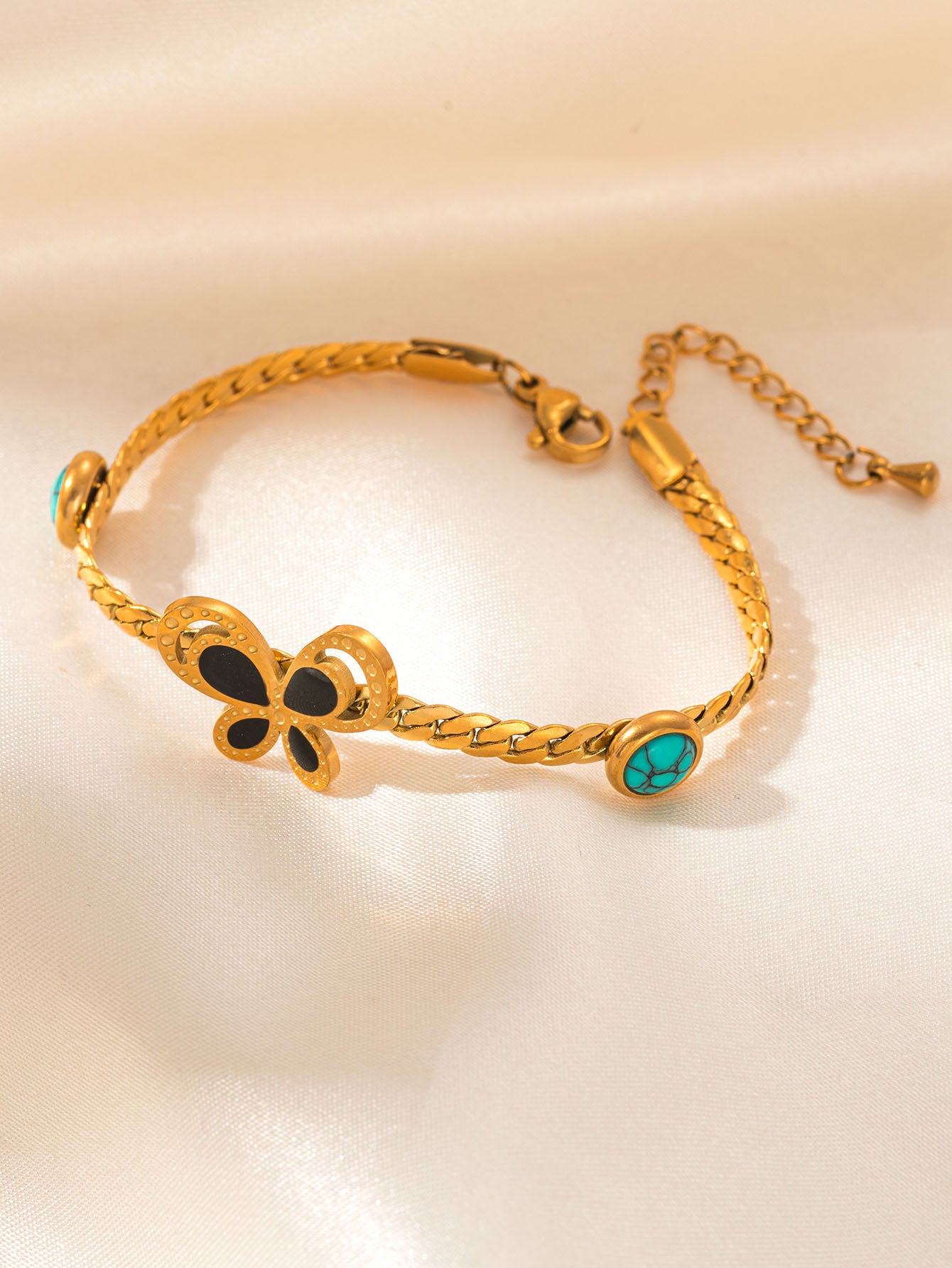 Women's Stainless Steel Inlaid Turquoise Cuban Butterfly Vintage Love Bracelets