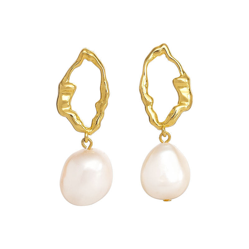 Sier Irregular Temperament Garland Under Banyan Earrings