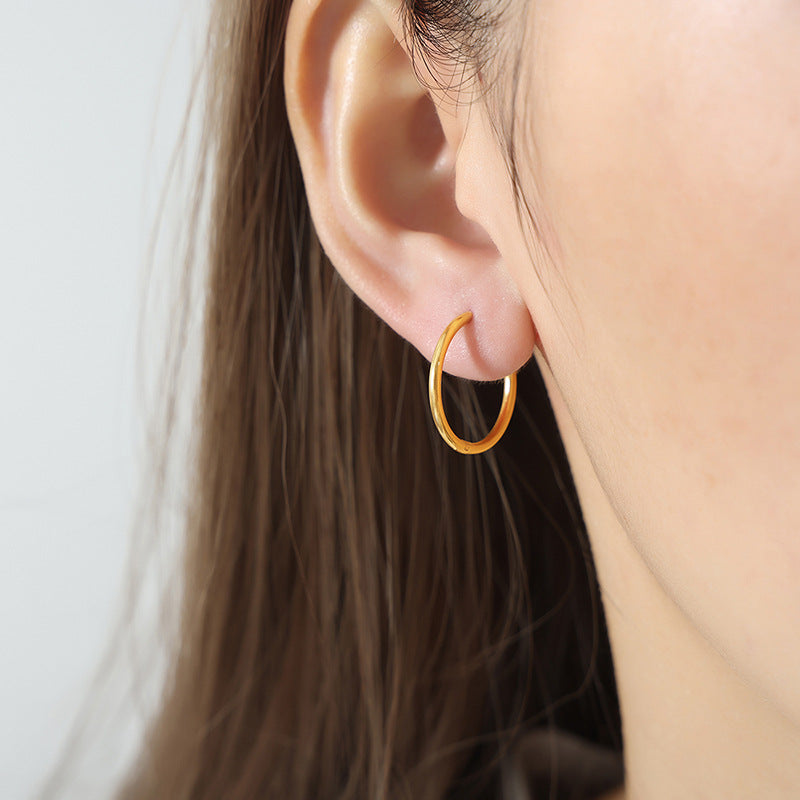 Big Circle Temperament Titanium Steel Gold Personalized Earrings