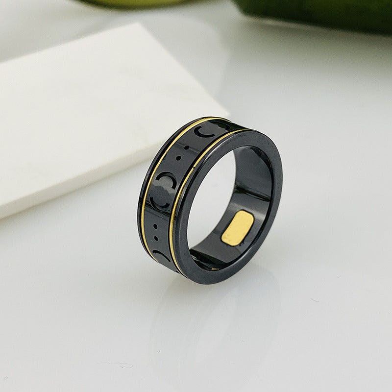 Bee Planet Ceramic Trendy Unique Couple Black Rings