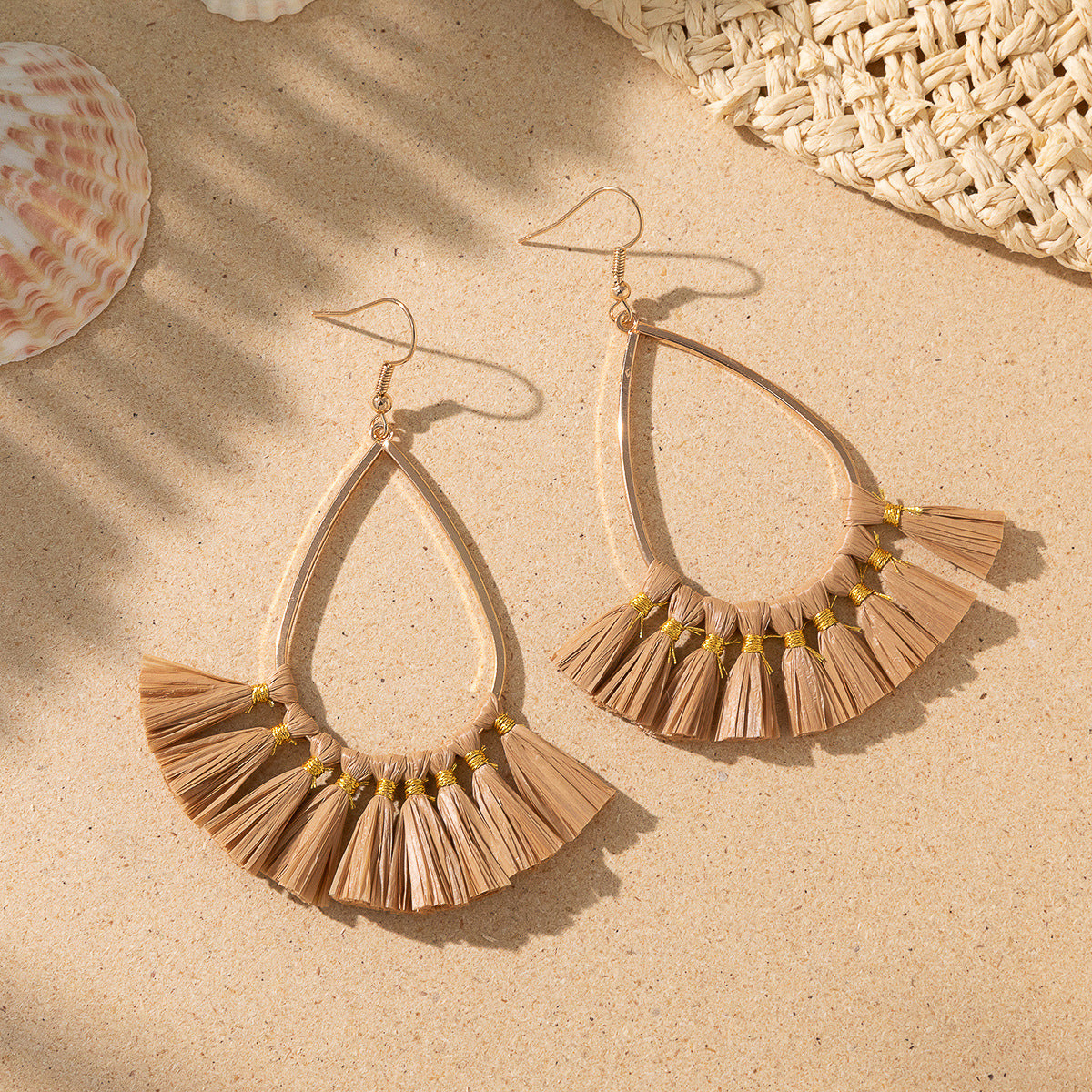 Women's Style Woven Raffia Design Sense Niche Earrings