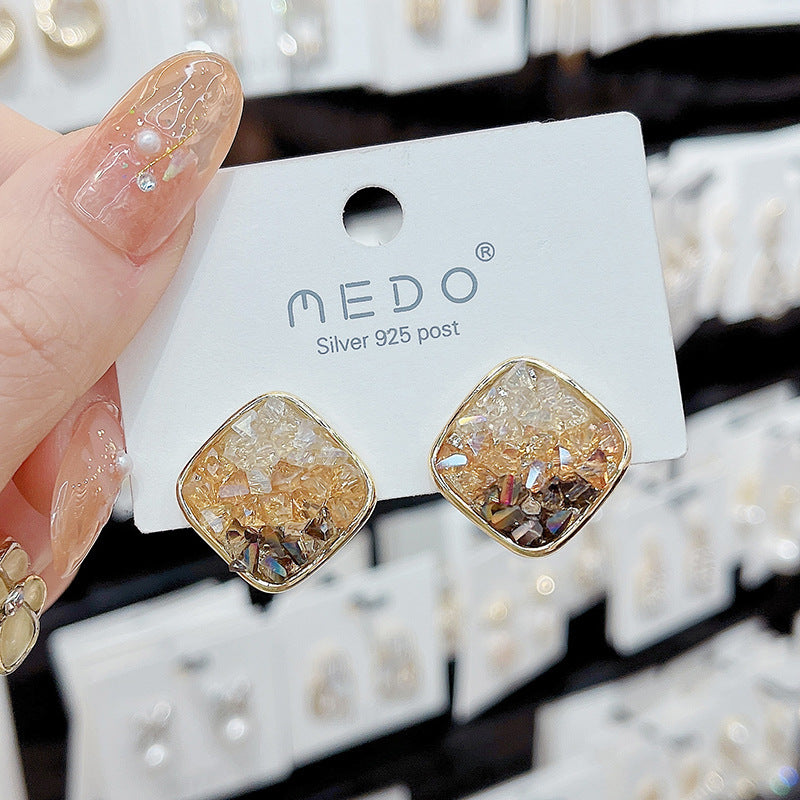 Crystal Square Design Sense Exquisite Versatile Earrings