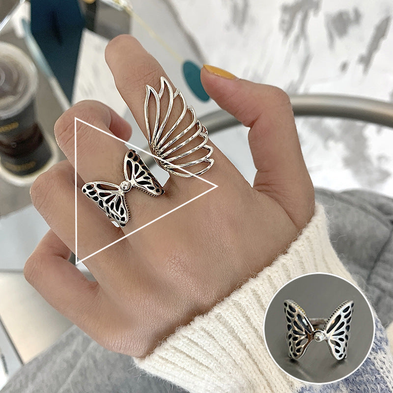 Butterfly Female Twin Elegant Personality Sier Rings
