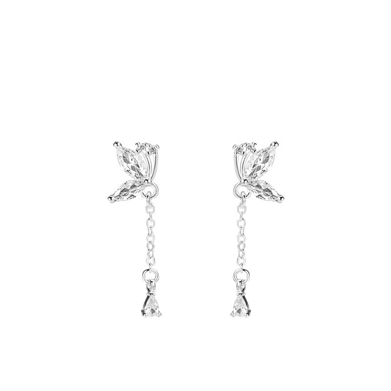 Women's Sier Long Butterfly Tassel Summer Trendy Earrings