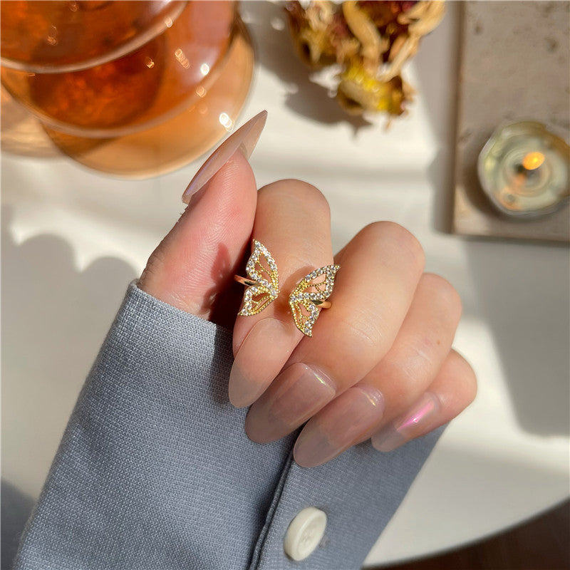 Gentle Super Fairy Zircon Opening Adjustable Butterfly Rings