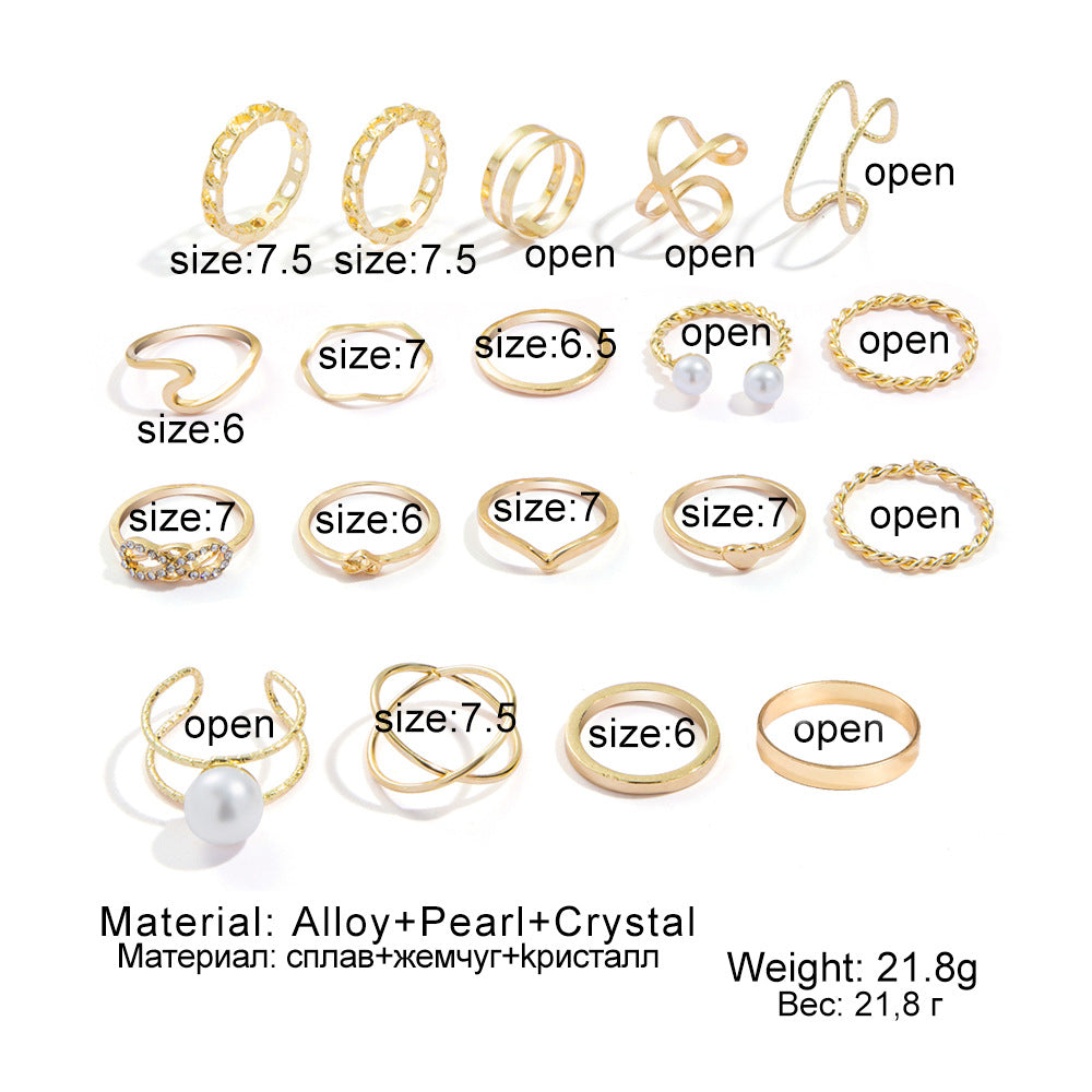 Heart-shaped Open Piece Set Knuckle Metal Ornament Rings