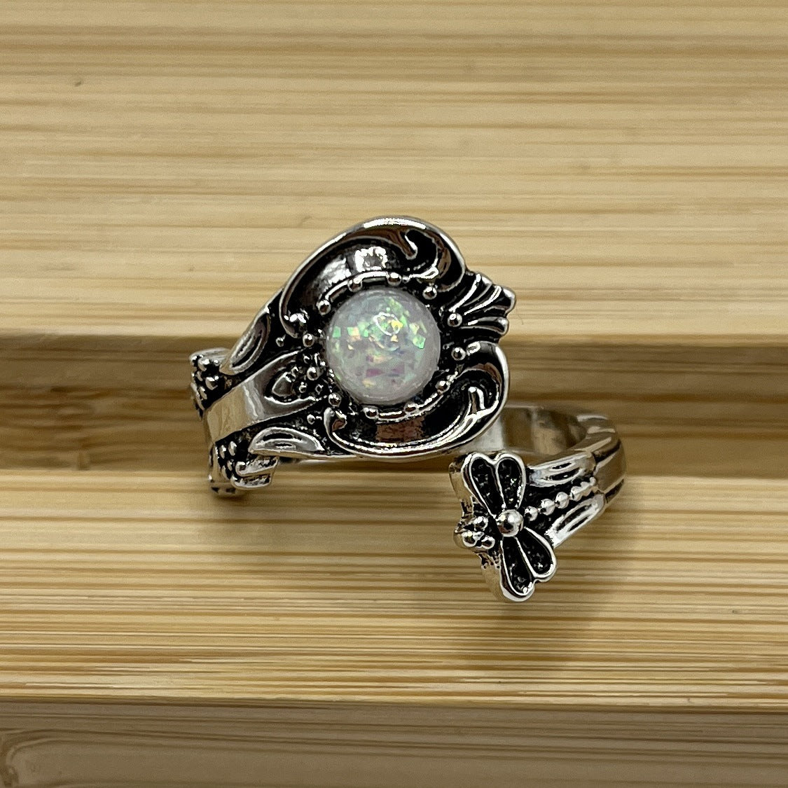 White Fire Opal Thumb Birthstones Fashion Rings