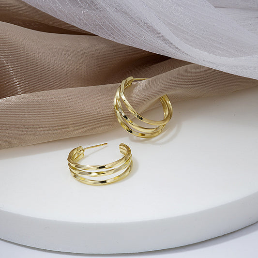 Women's Retro Shaped Sier Pin French Metal Three Rings