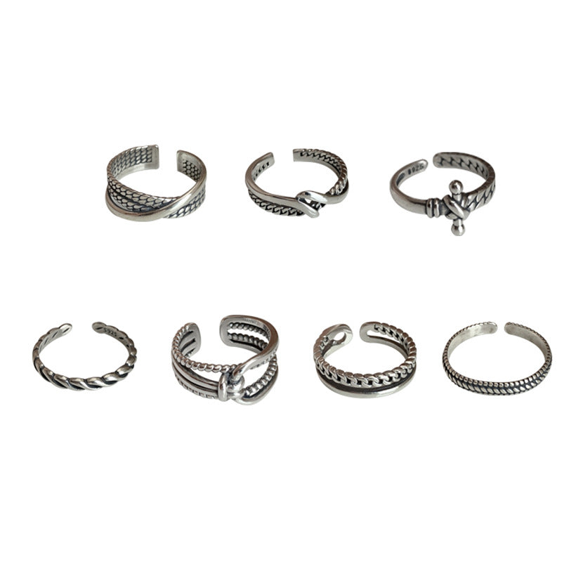 Women's Retro Line Combination Sier Simple Fashion Rings
