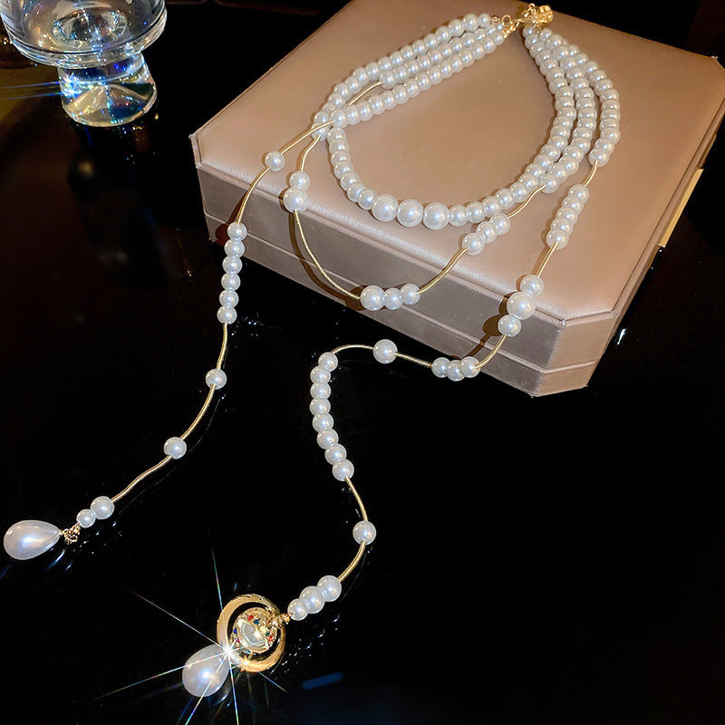 French Style Temperament Geometric Pearl Vintage Fashion High Necklaces