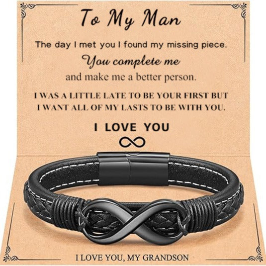 Men's Leather Stainless Steel Black Magnetic Bracelets