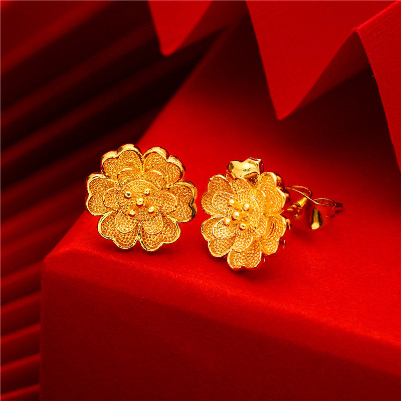 Women's Gold Small Ear Bar Simulation European Coin Earrings
