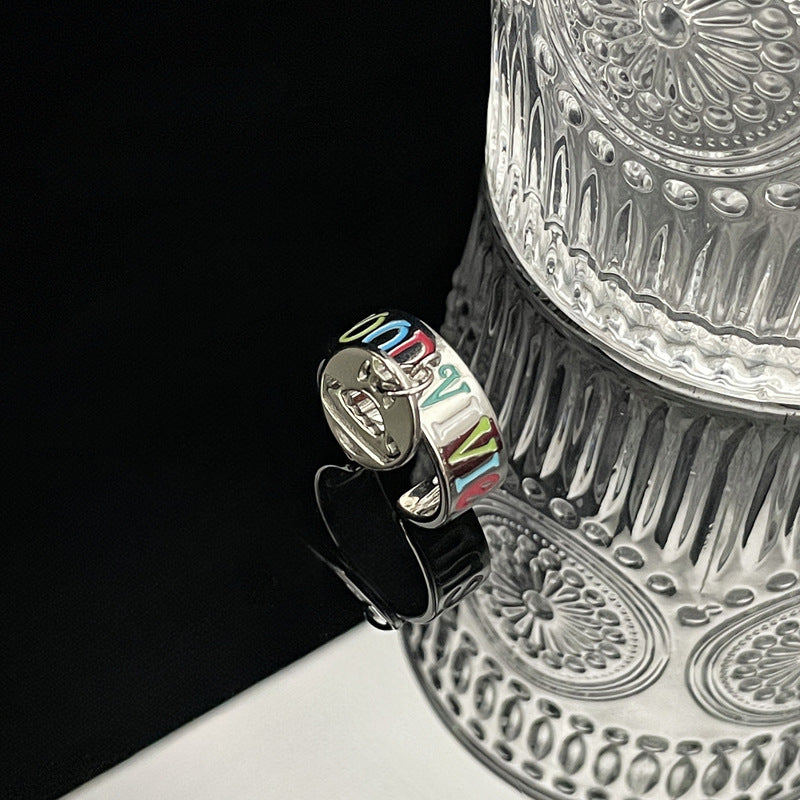 Punk Letter Colored Drip Glaze Open Rings