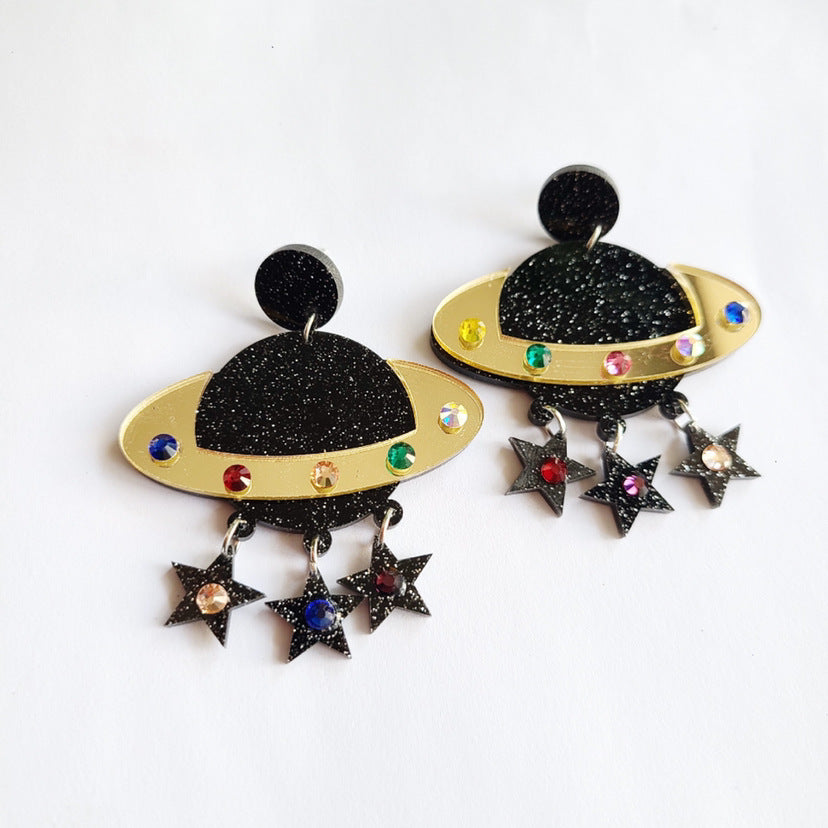 Kitten Rainbow Star Moon Alien Head Earrings