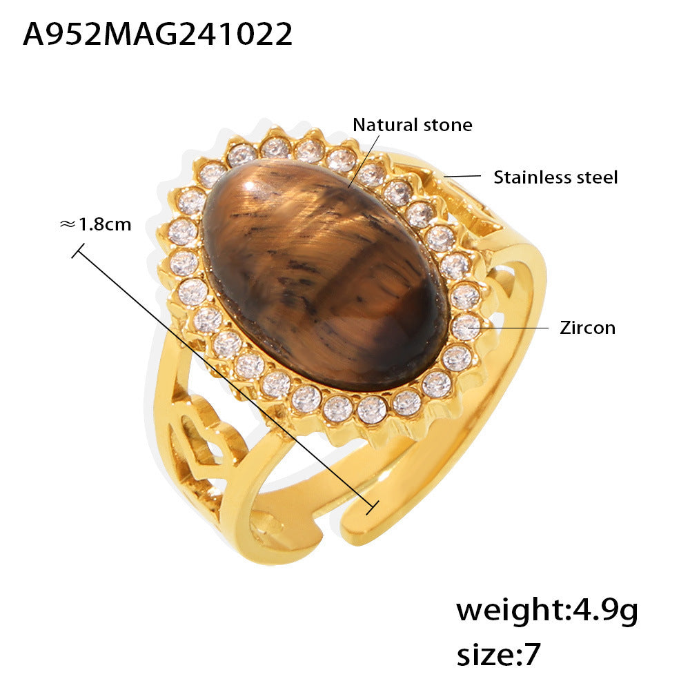 Zircon Oval Natural Stone Open Stainless Rings
