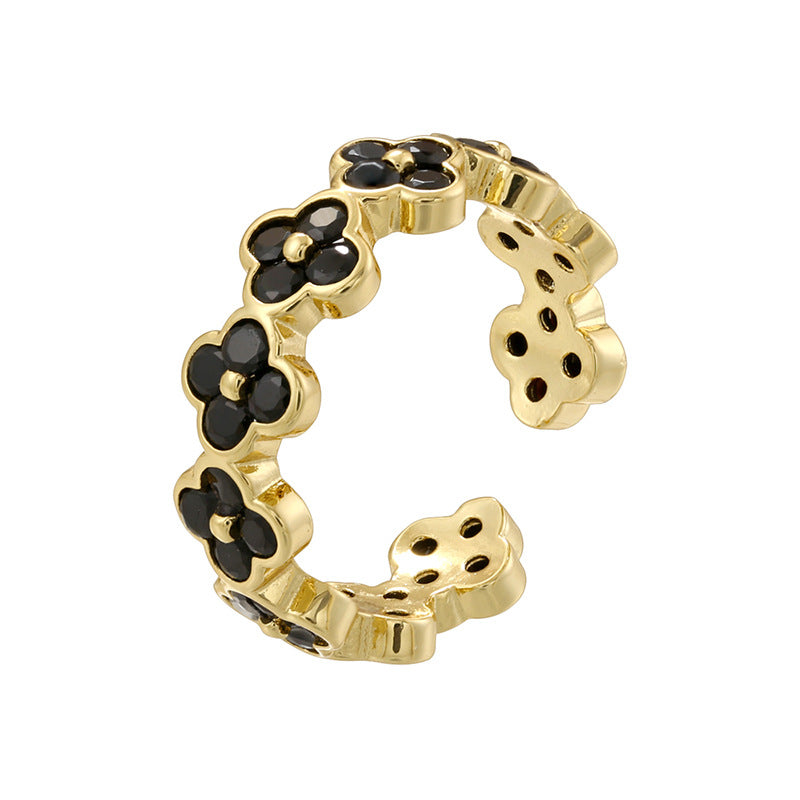 Temperament Entry Lux Gold Inlaid Color Diamond Four-leaf Clover Rings