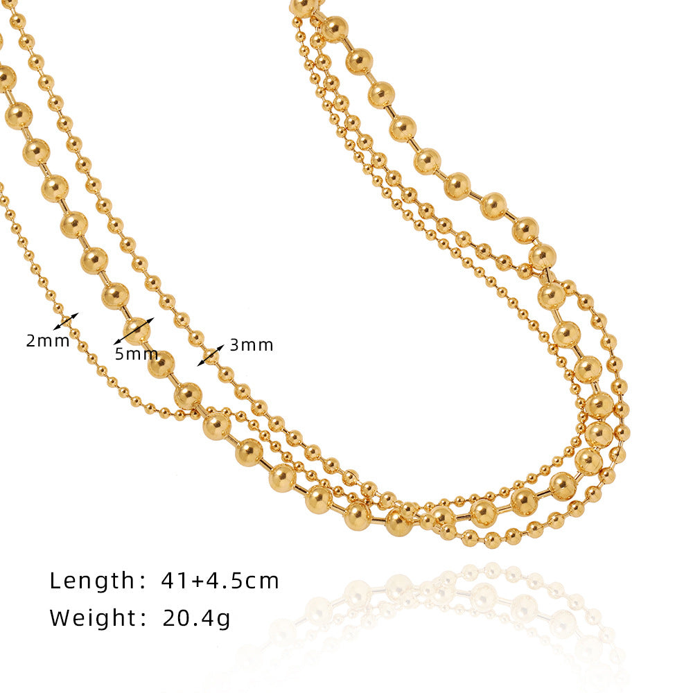 Women's Twin Round Beads Titanium Steel Design Necklaces