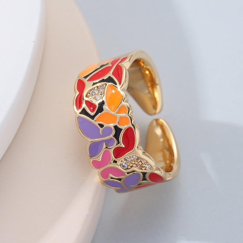 Glaze Flowers Devil's Eye Gold Adjustable Rings