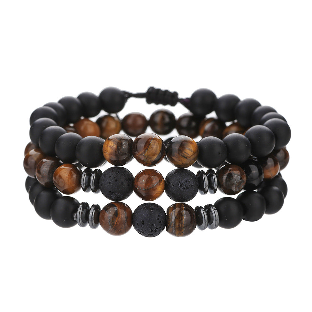 Men's Beaded Suit Map Stone Haematite Cross Bracelets