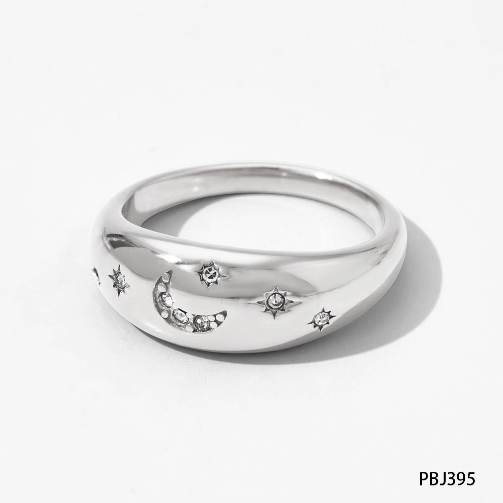 Stainless Steel Retro Star Moon Design Rings
