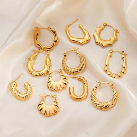 All Match Titanium Steel Gold-plated Texture Irregular Light Luxury Earrings