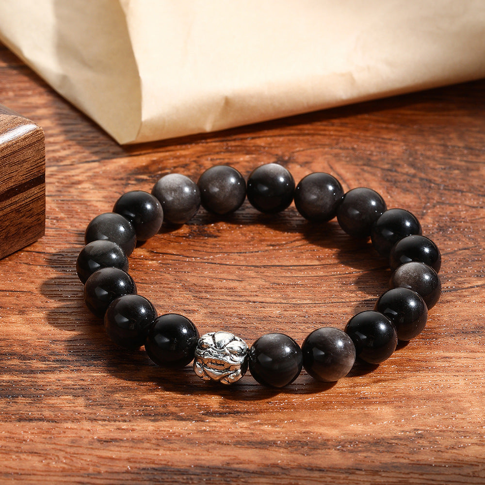 Live Broadcast Volcanic Rock Black Agate Map Stone Beaded Bracelets
